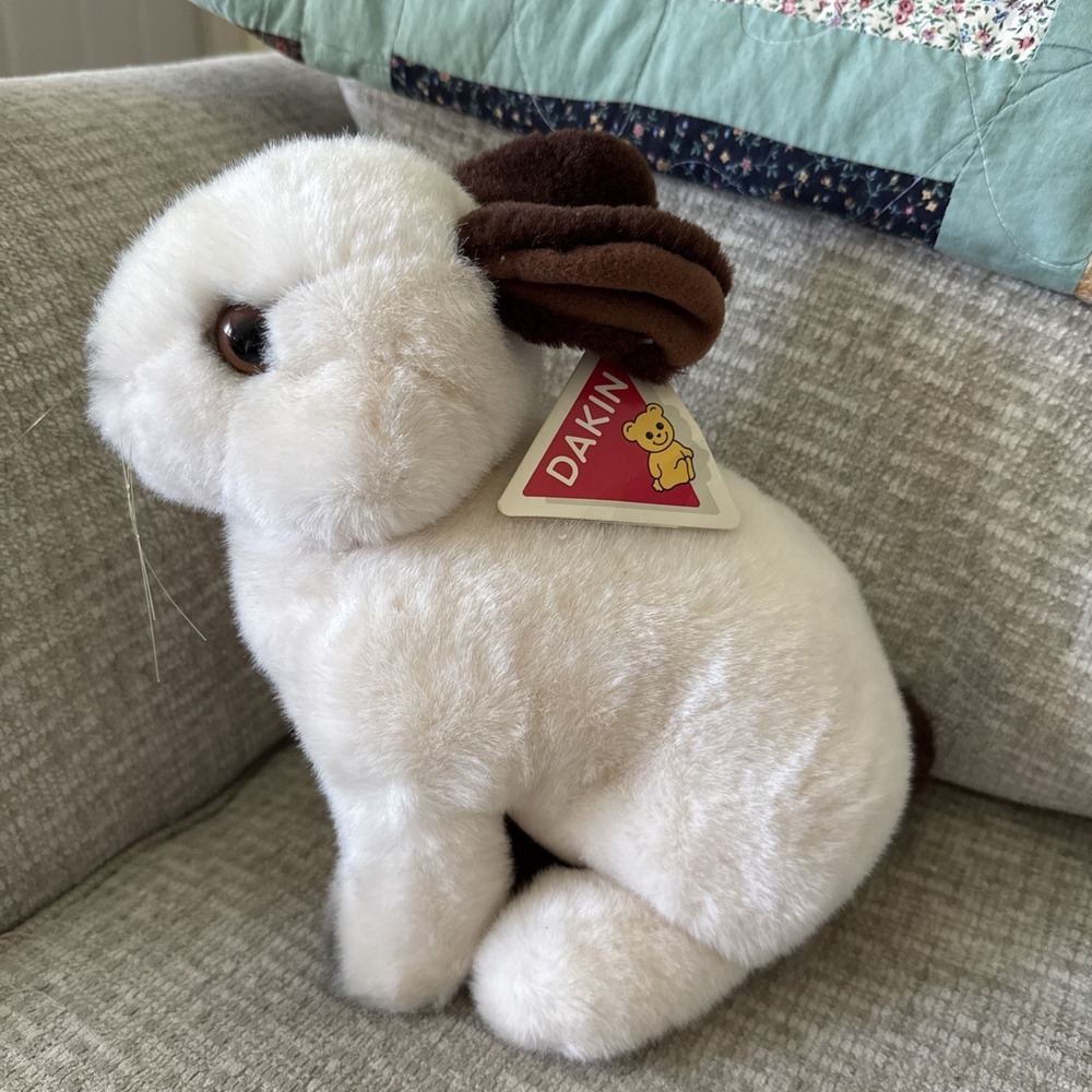Vintage Dakin 1988‎ Cream and Brown Smudge Bunny Rabbit Plastic Whiskers NWT